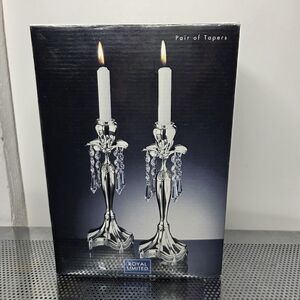 Royal Limited Pair Of Teardrop Tapers Silverplated & Crystal Accents 10-3/4"